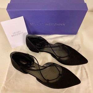 Stuart Weitzman Tyler Lace-Up Flat, Black Sz 7.5